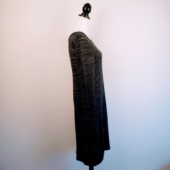 APT. 9 Sweater Dress, Black Gold Shimmery Sparkly Knit Soft Long Sleeve Career L - Picture 3 of 14